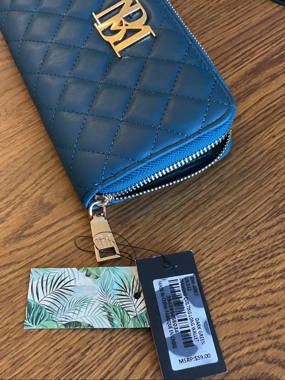 Badgley Mischka Quilted Zip Wallet — Teal - Picture 6 of 6